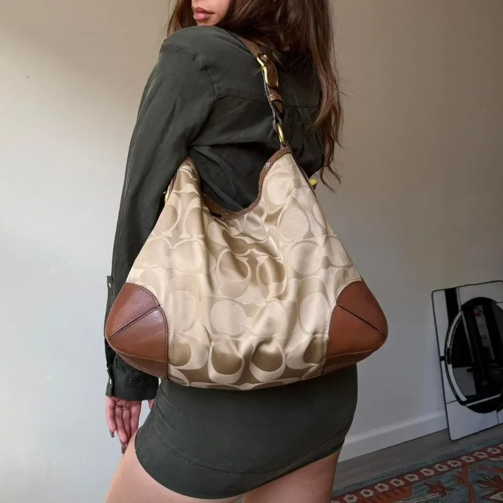 Coach Peyton Signature Sateen Snake Hobo Bag in tan colorway - Picture 8 of 8